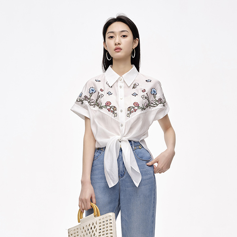 【丽公主】商场同款夏季新品莱赛尔刺绣多穿式衬衫N046B42132