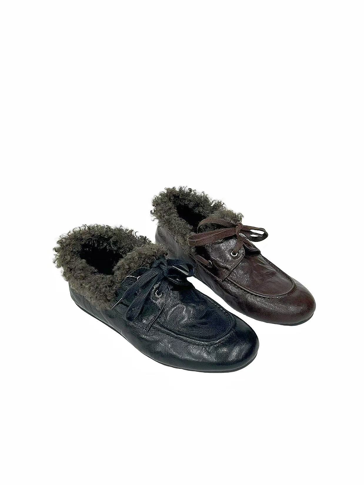 【格】秋冬新款英伦风羊皮羊羔毛小皮鞋167-69