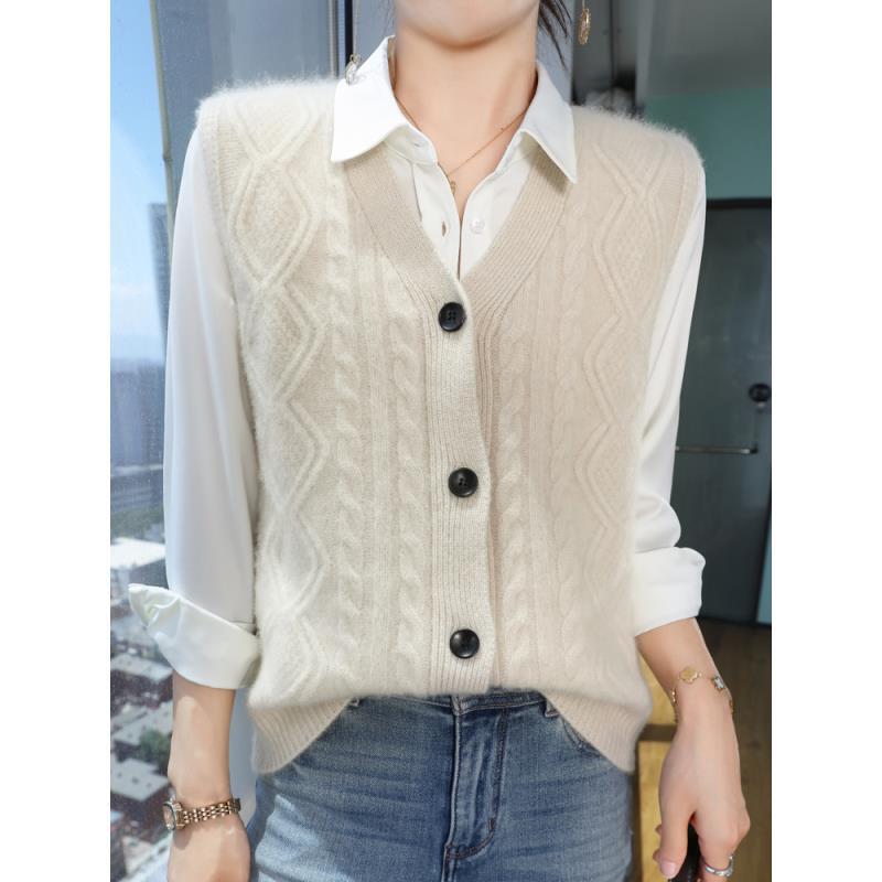 100%纯羊毛女士七针加厚开衫马甲NJR927