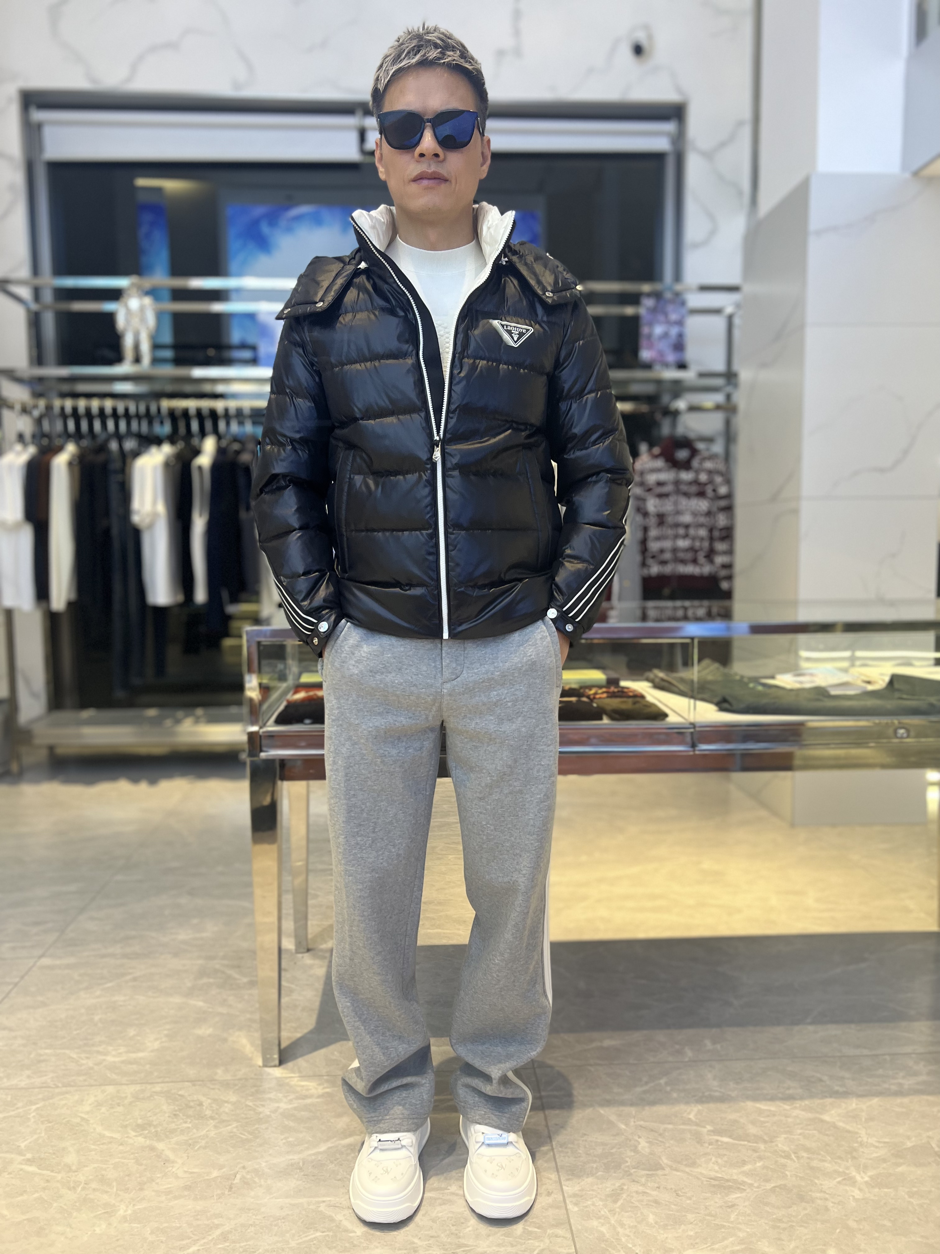 LAOFOYE老佛爷秋冬新款高端轻奢织带保暖帽子可拆卸休闲羽绒服