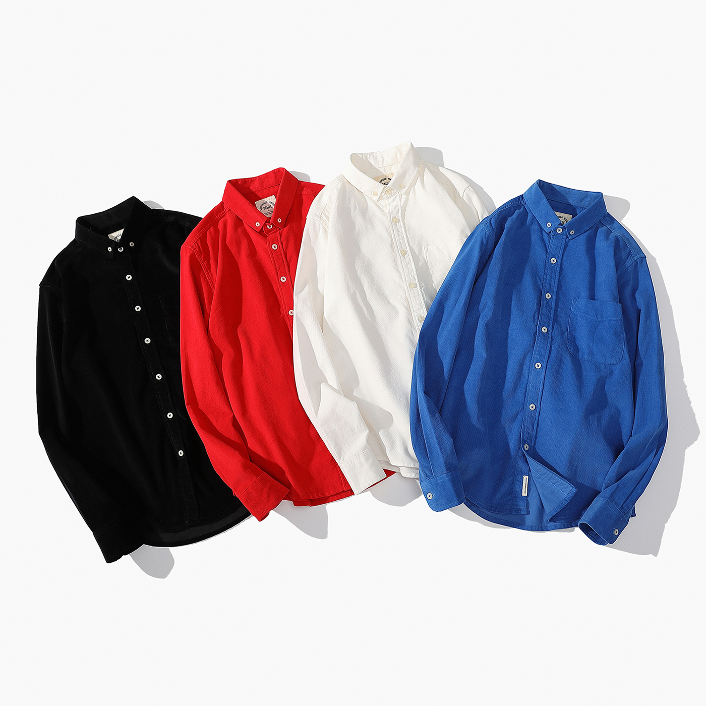 巴司司衬衫纯棉灯芯绒长袖款男衬衣休闲纯色秋季衬衫