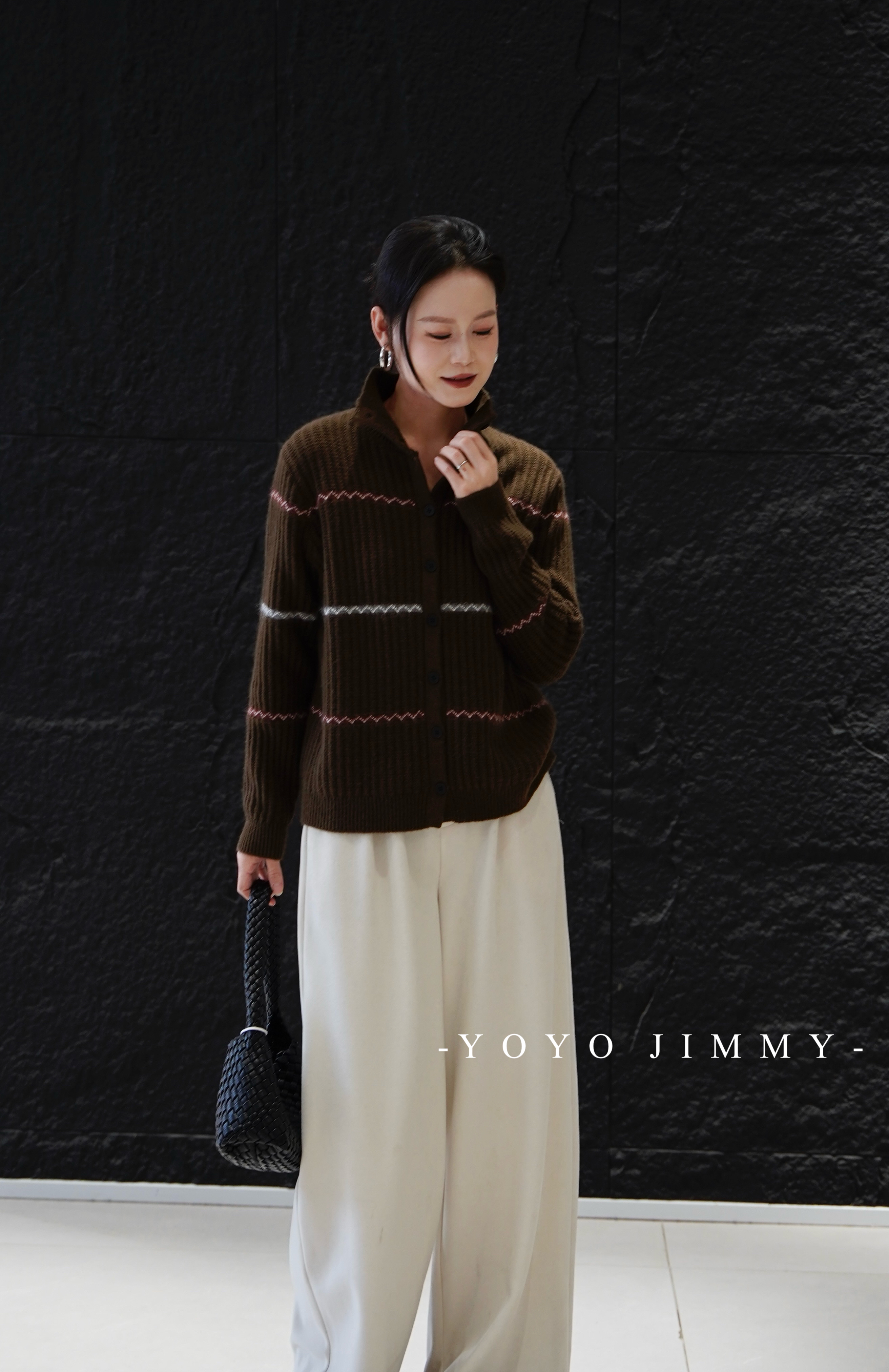 YOYO A841 可可绵羊毛开衫毛衣女