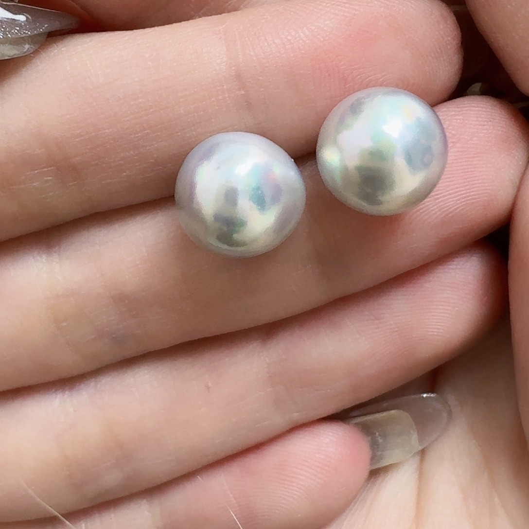 海水珍珠耳饰银S925镶嵌10.3真多麻