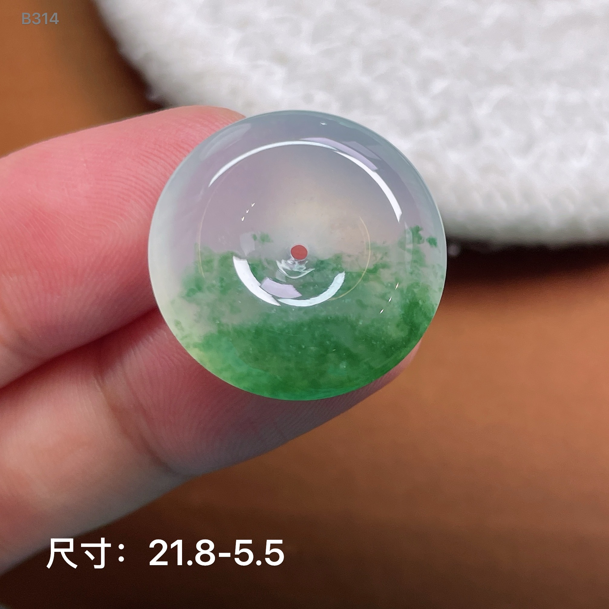 冰种飘绿花半山水缅甸翡翠平安扣吊坠