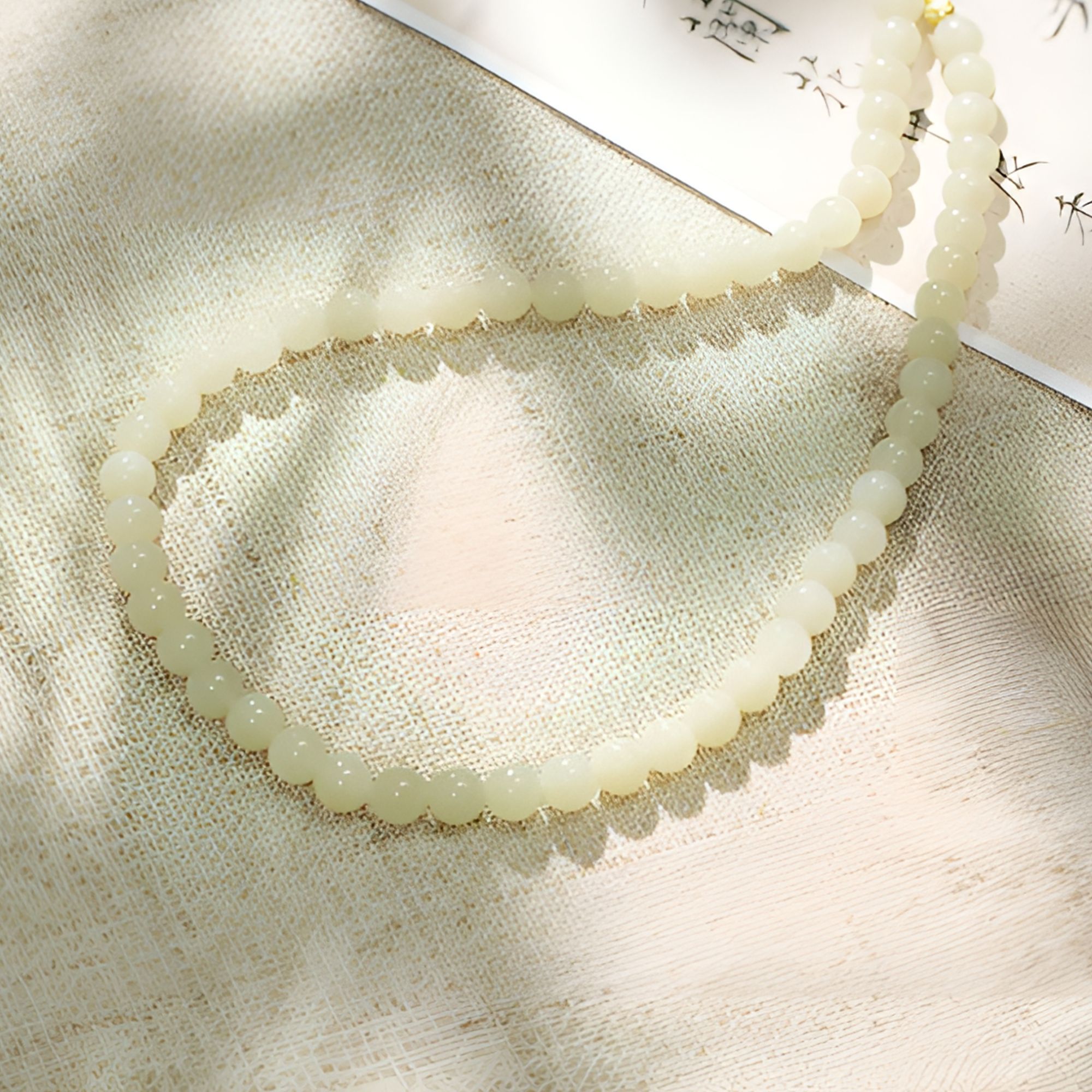 【鑫浩矿业】新疆和田玉 且末暖色卡7-8mm项链一条 简约女士百搭