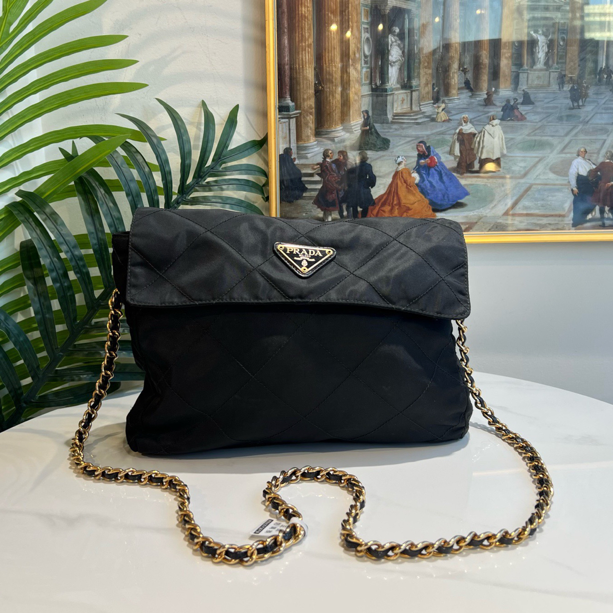 95新 Prada/普拉达 普拉达/黑金流浪斜挎包/64173