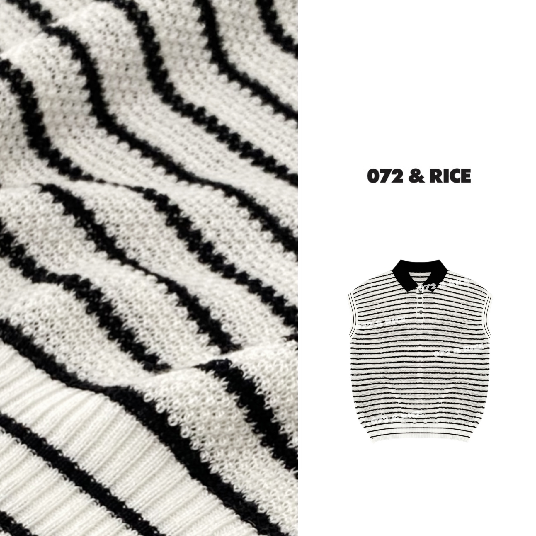 072 & RICE【千岛】100莱赛尔 春季休闲翻领条纹针织衫 HX2731