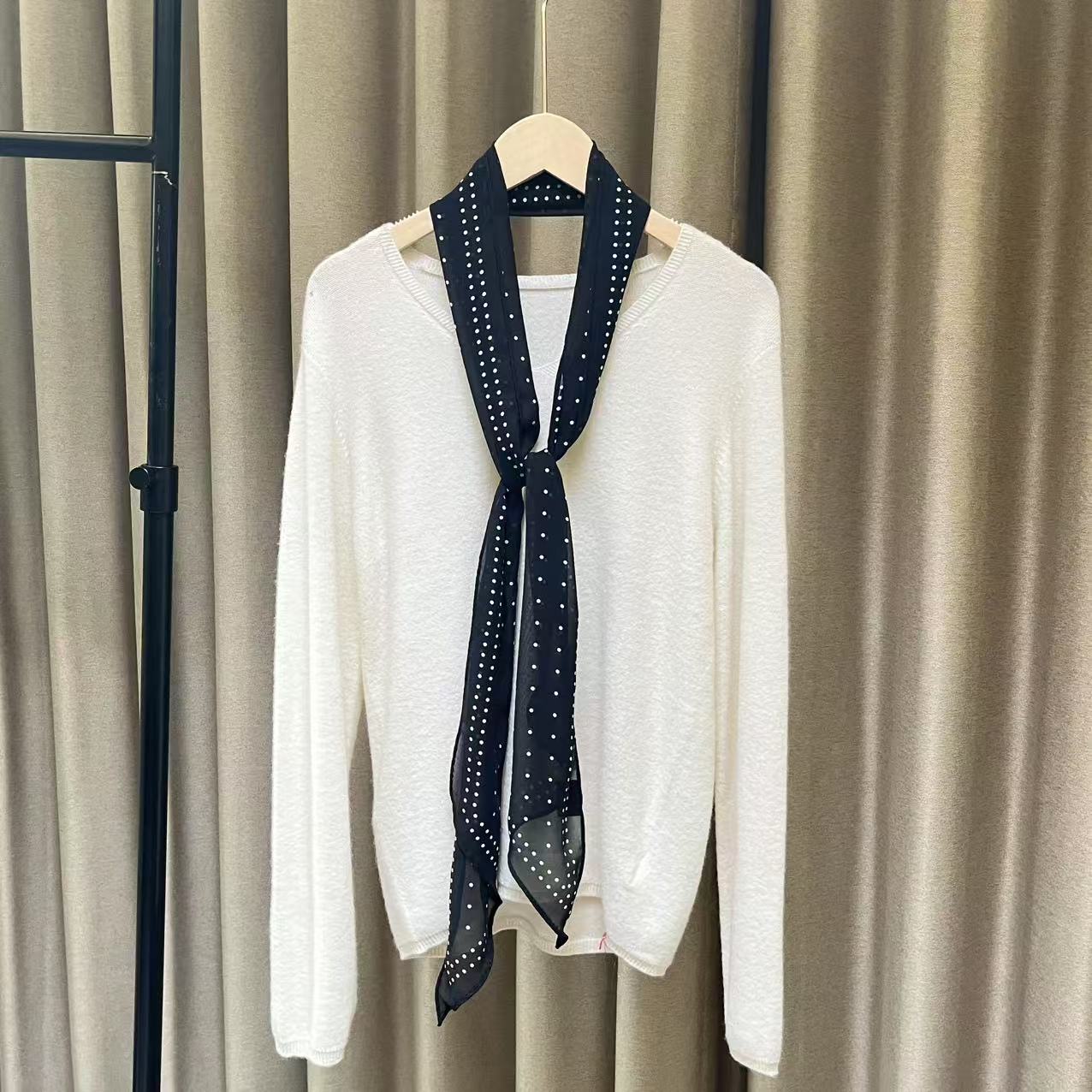 （简约黑波点）乔其20*140左右长条巾