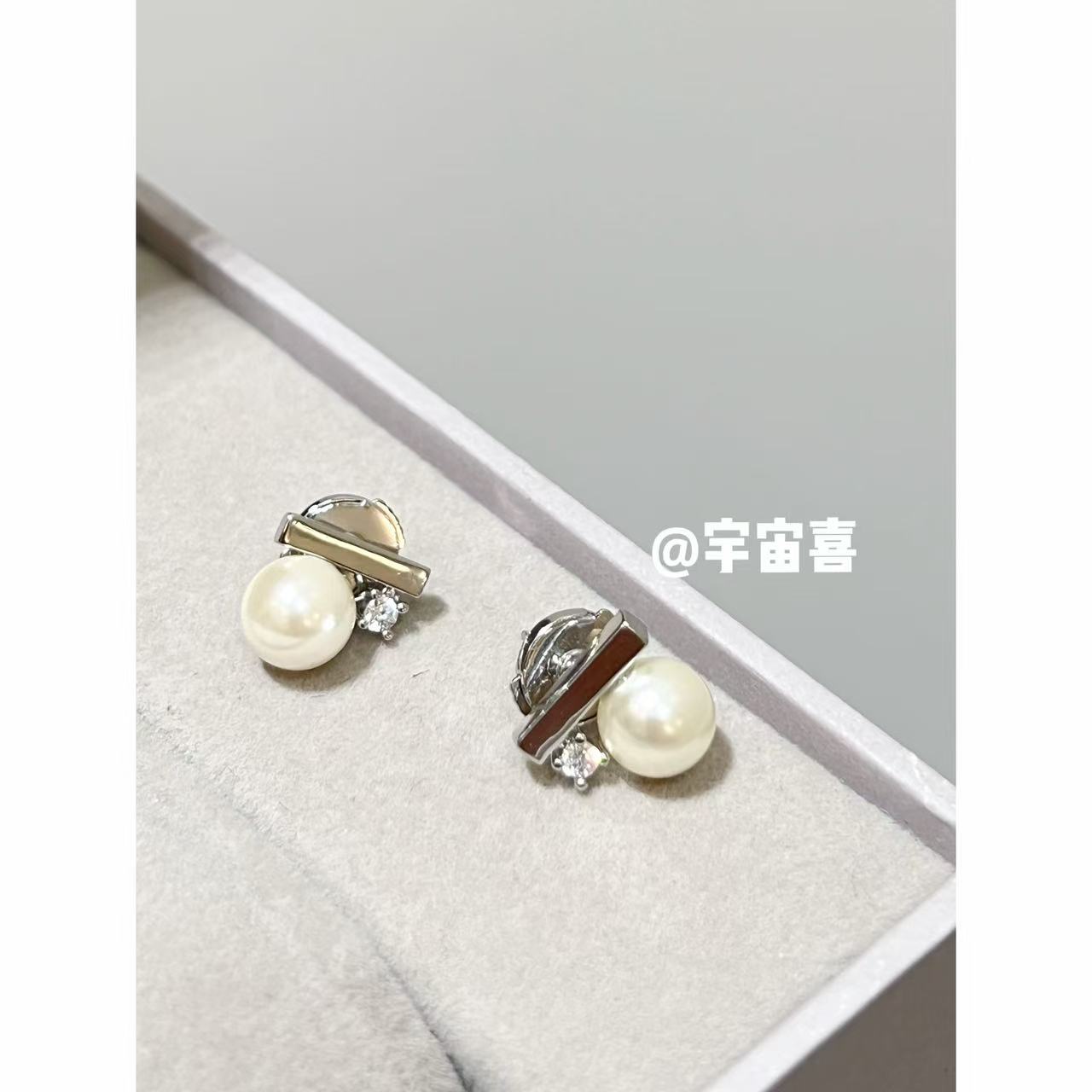 铜合金锆石耳饰 B1-105【平衡木白锆贝珠银色飞盘耳塞迷你耳钉】