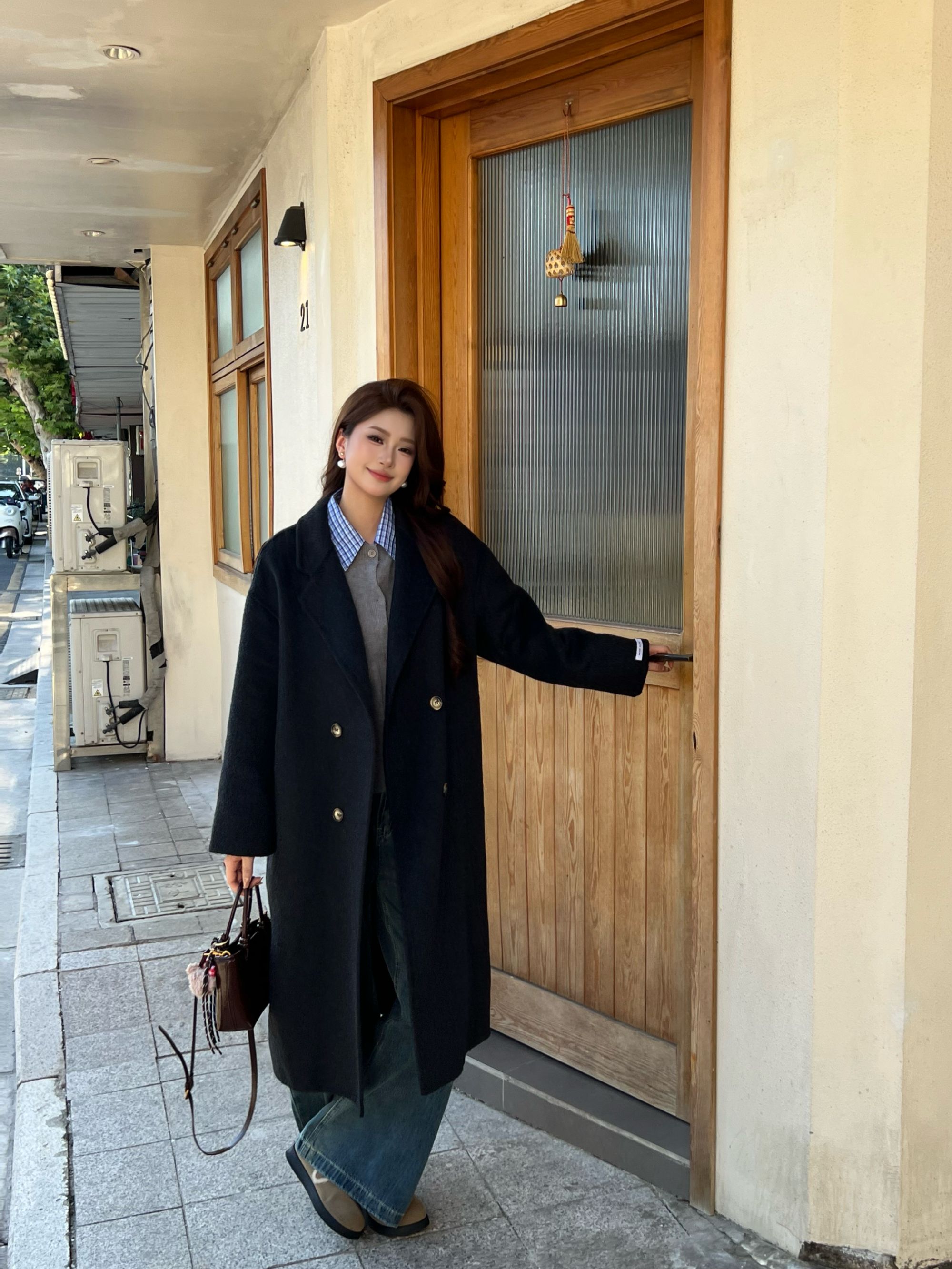 2025冬款双面羊毛长款大衣经典西装领宽松显瘦高级感韩版外套