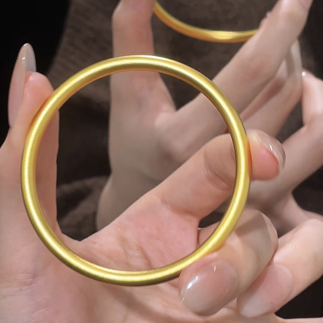 金屿/JINYU「传承」古法手镯 实心 5mm 轻奢高定版 女