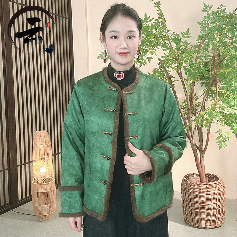 云汐1258款新中式国风圆领百搭保暖棉服外套