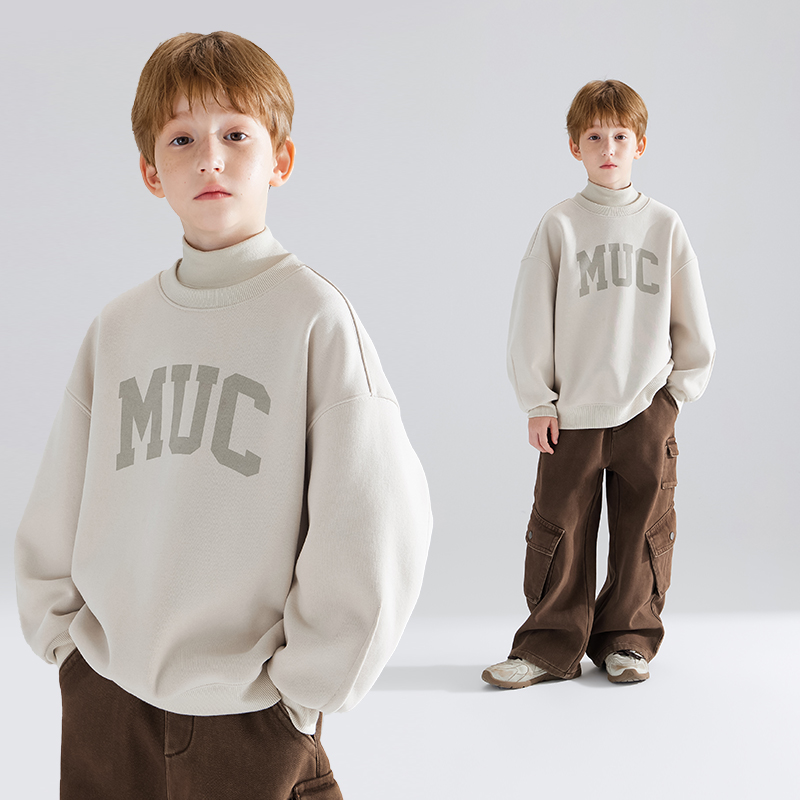 儿童圆领加绒卫衣美式复古休闲冬保暖内搭长袖男童M44ZH3199