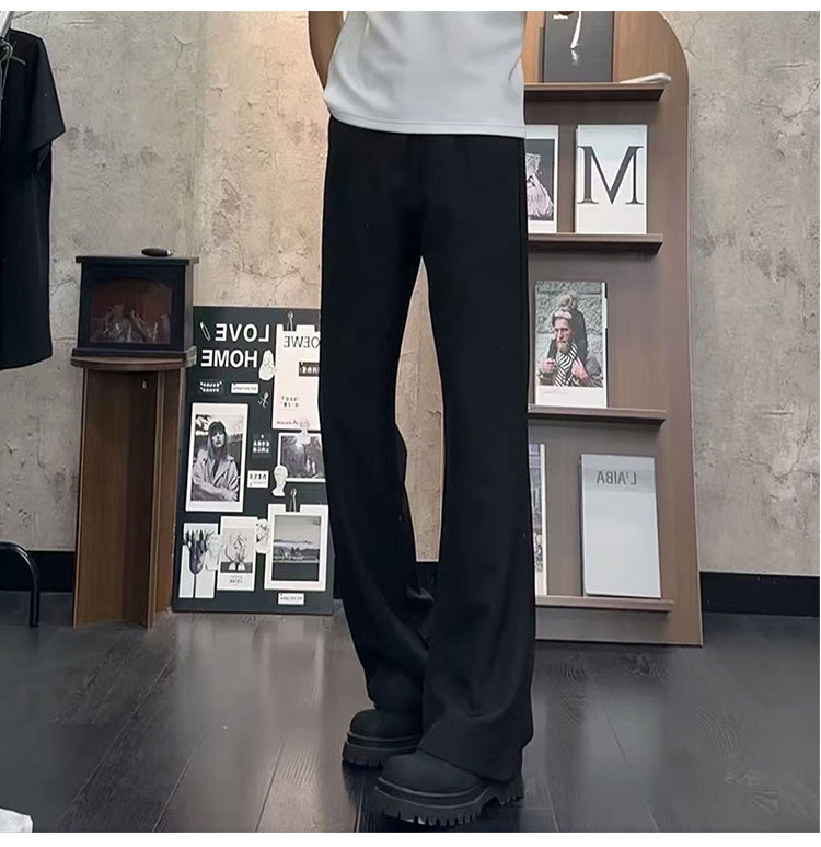 【高品质】秋冬新款美式垂坠感黑色微喇西裤男女加厚款显瘦显高裤子