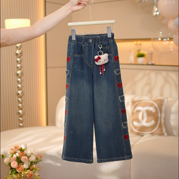 【米拉】女童丈青色波点裤秋季新款中大童宽松直筒裤2025新款