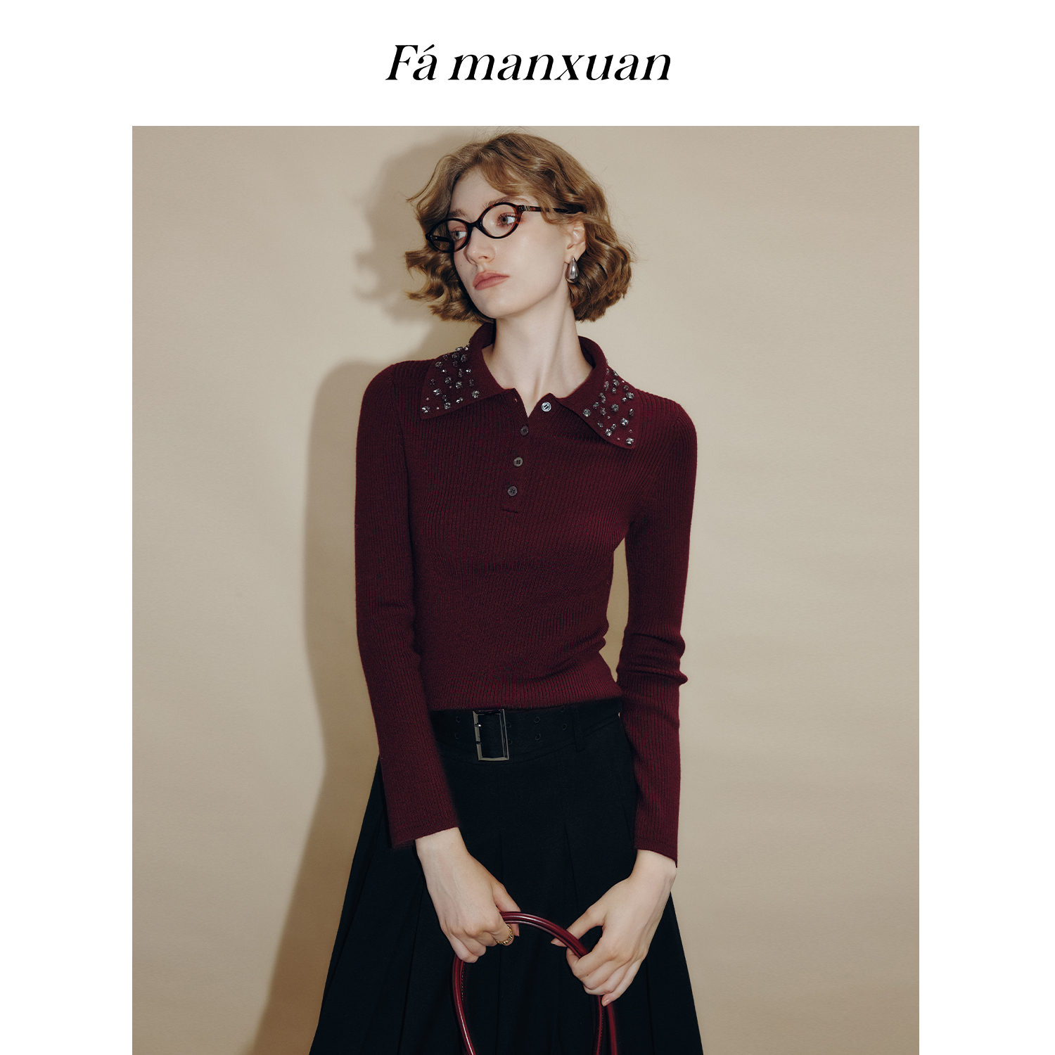 【粉丝专属】法曼萱重工星河镶钻羊毛针织衫女2025冬季长袖上衣