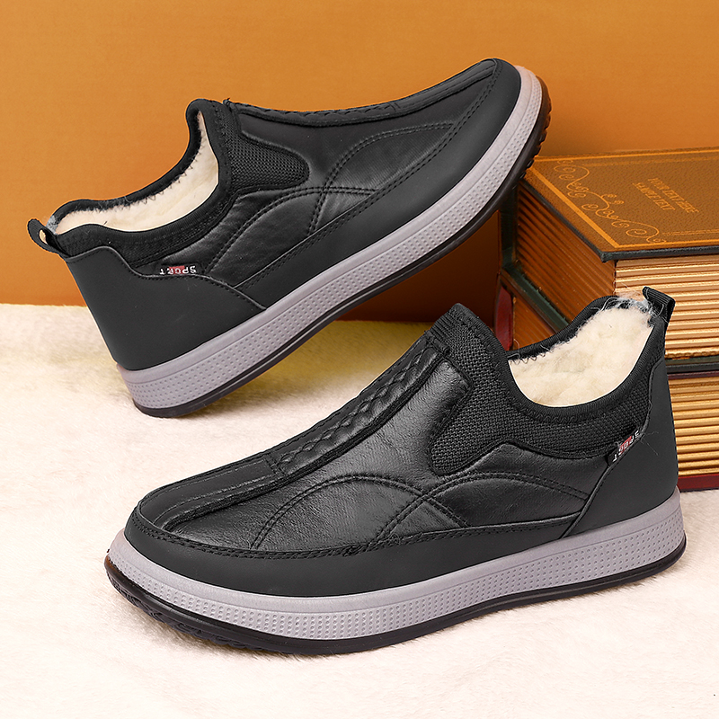 冬季新款男士绵羊毛加绒保暖雪地靴轻便防滑中老年爸爸鞋子