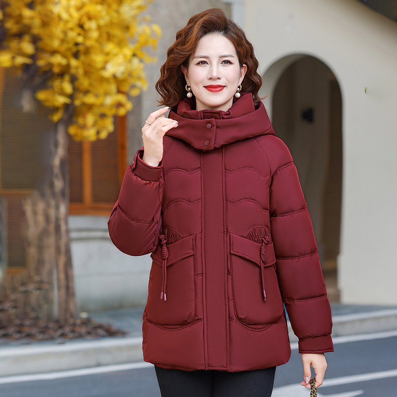 加厚棉衣棉服中长款冬季纯色冬装女士休闲风宽松妈妈装时尚保暖