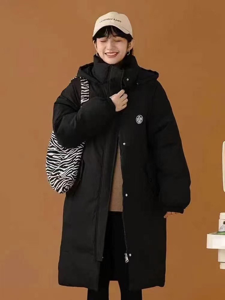 850-时尚休闲长款棉服保暖外套时尚潮流中老青黑色