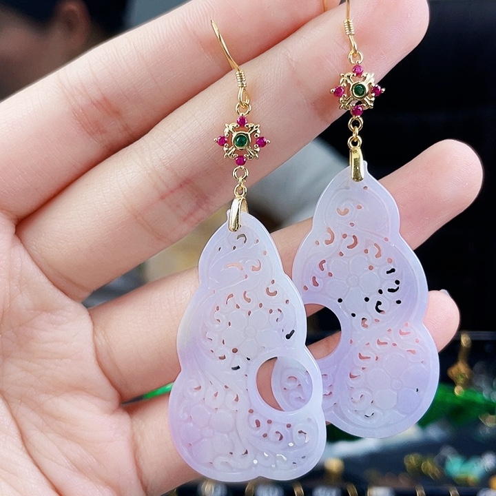 翡翠耳饰银S925镶嵌饰品