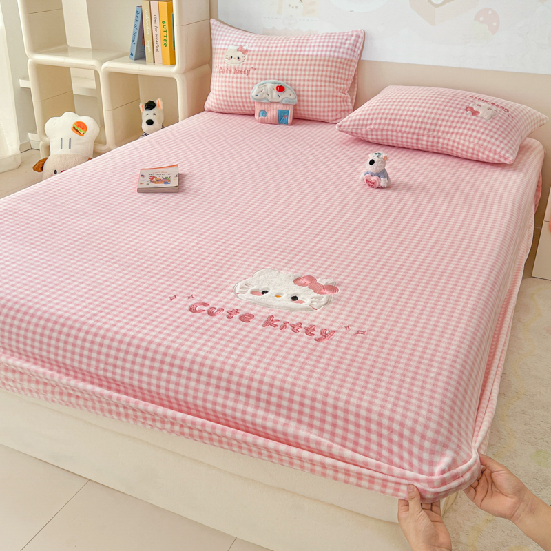 A类重工贴布绣牛奶绒床笠单品床笠床笠单件床笠枕套三件套