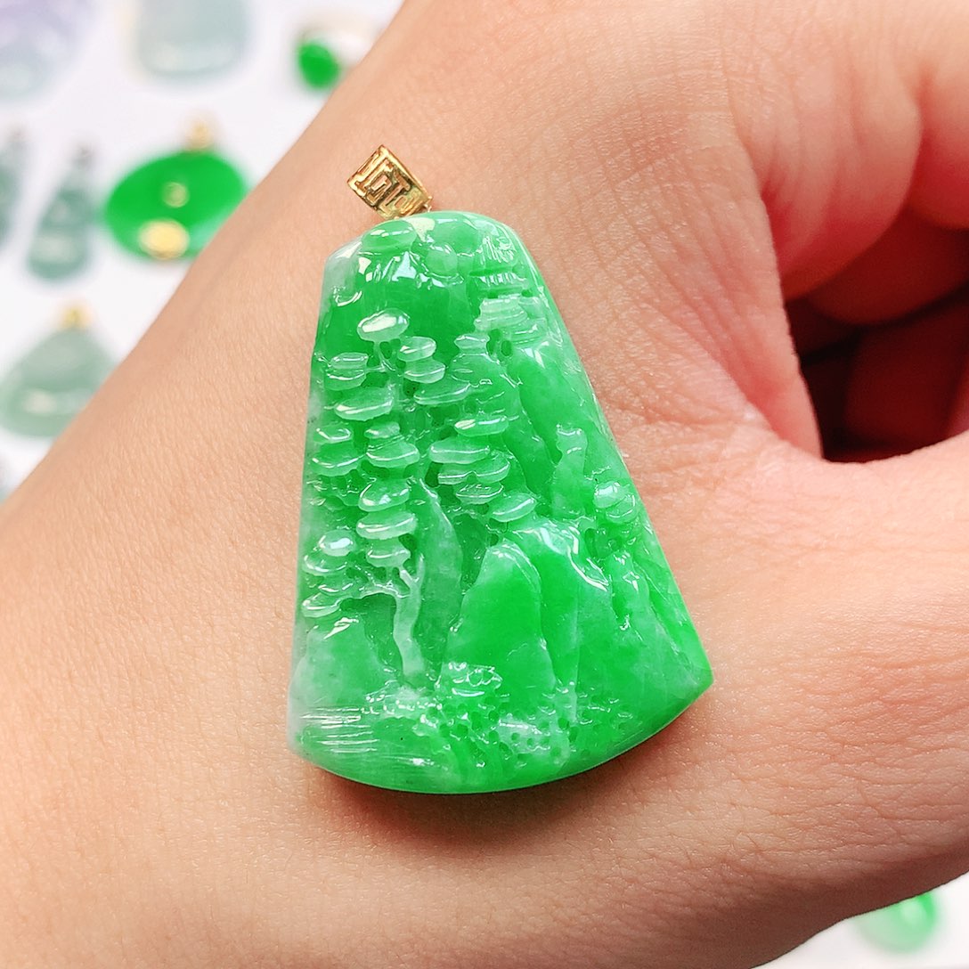 吊坠(不含链)18K金镶嵌翡翠