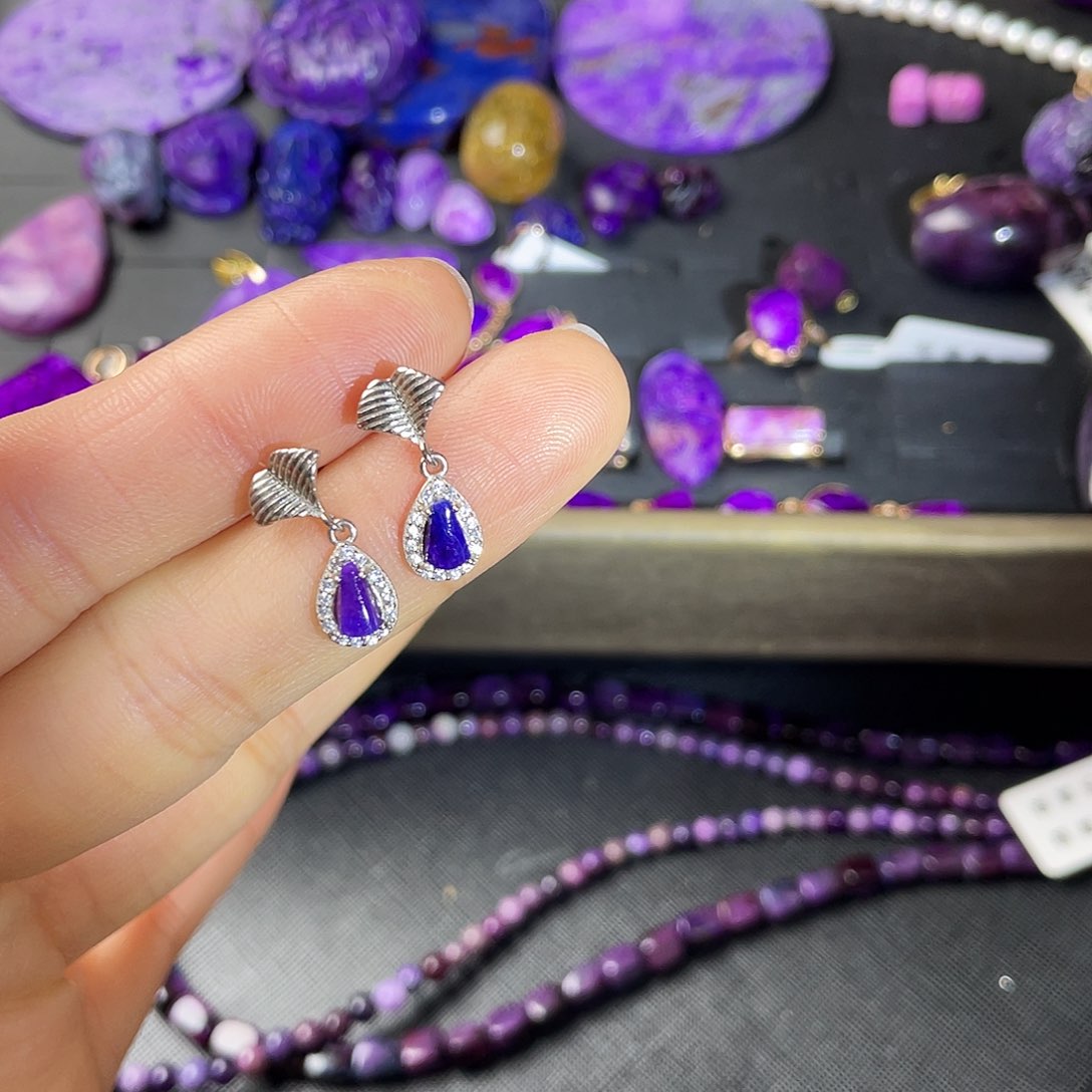 苏纪石（舒俱来）耳钉银S925镶嵌