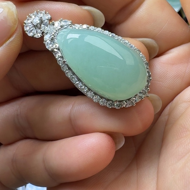 翡翠银S925镶嵌吊坠(不含链)