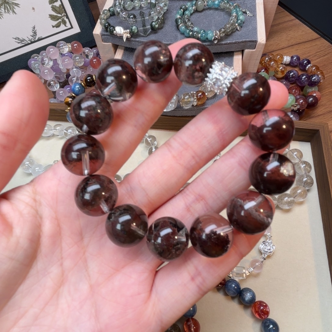 合金水晶手串天然水晶红幽灵手串