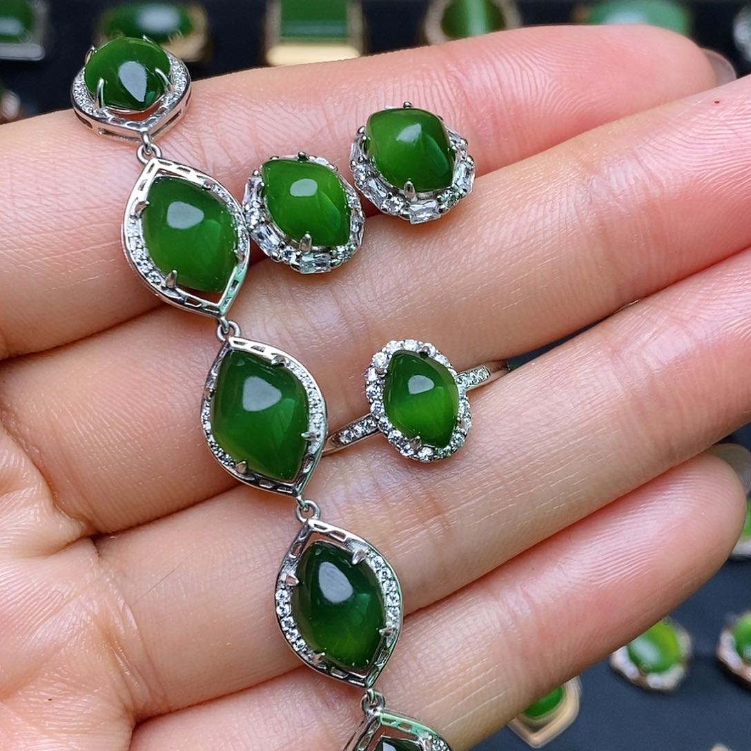 和田玉（碧玉）套装银S925镶嵌简**光