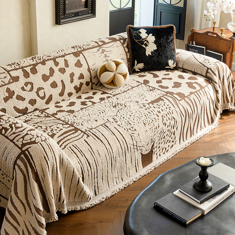 秋冬新款半边绒沙发盖巾休闲轻奢风沙发盖布盖毯柔豹