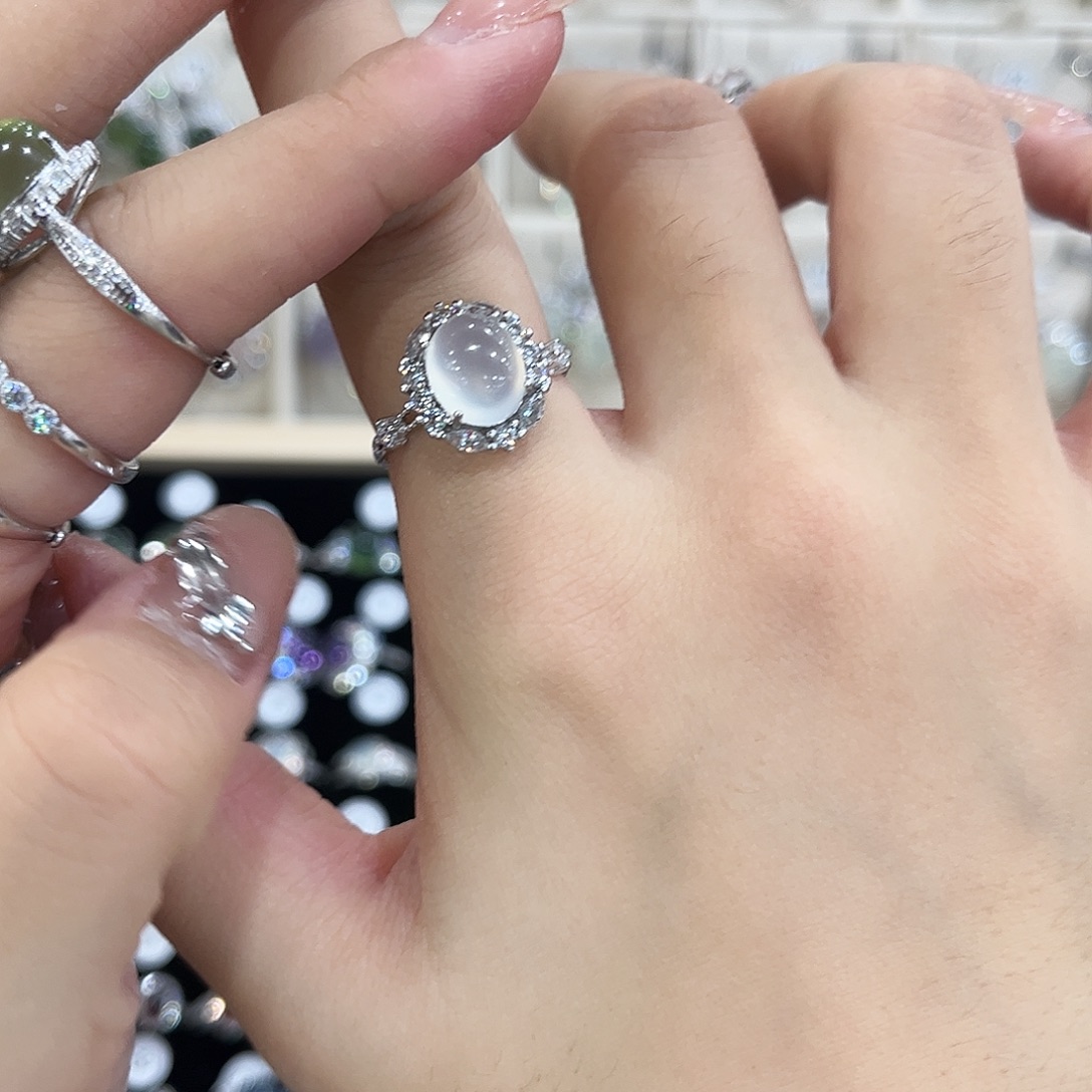 ╰***姐岫玉银S925镶嵌戒指