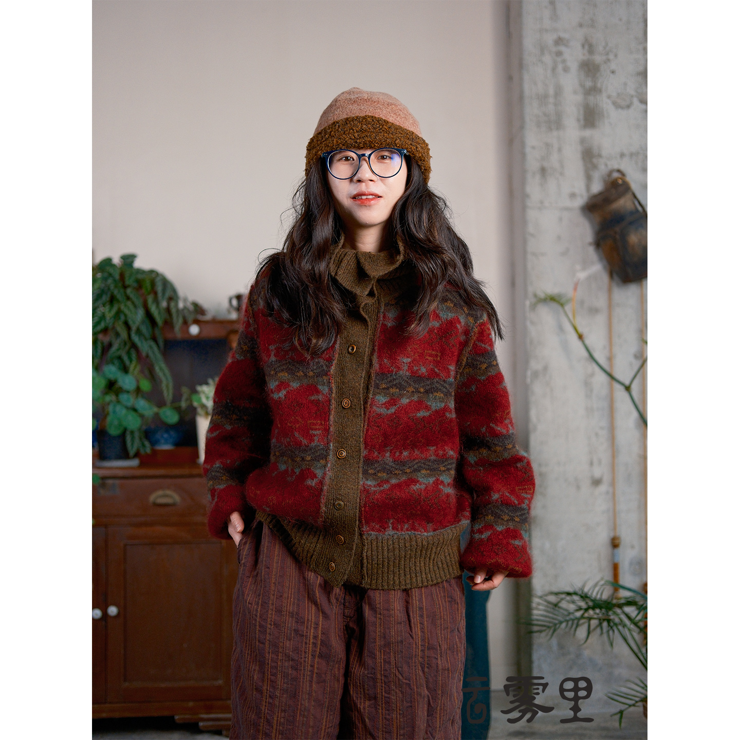 素朴布衣云雾里6334特细美利奴羊毛正反两穿厚款针织短开衫毛衣冬