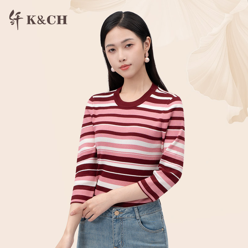 K&CH纤牌女装2025春新款时尚百搭条纹针织衫上衣女8582E837H1