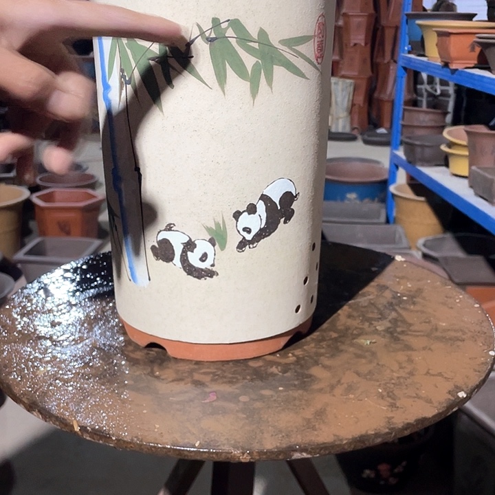 白熊猫笔筒小花盆