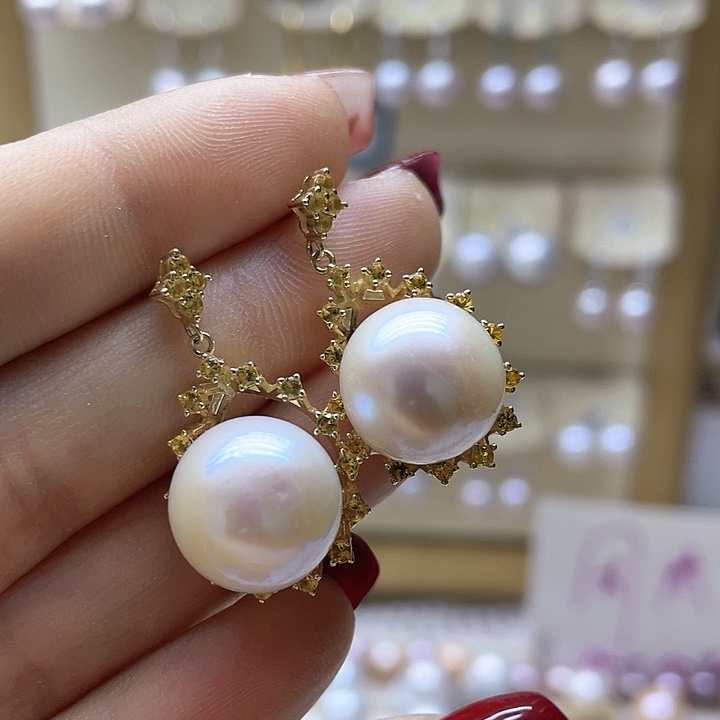 淡水珍珠耳饰银S925镶嵌
