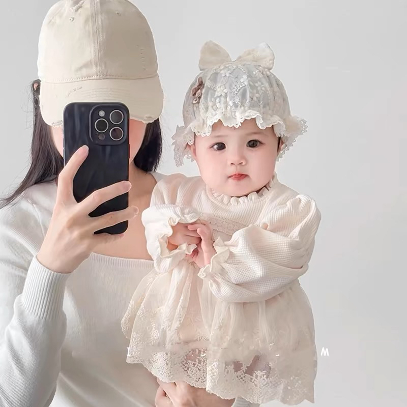 婴幼儿帽子春夏季护囟门胎帽可爱女宝宝公主花边新生儿遮阳渔夫帽