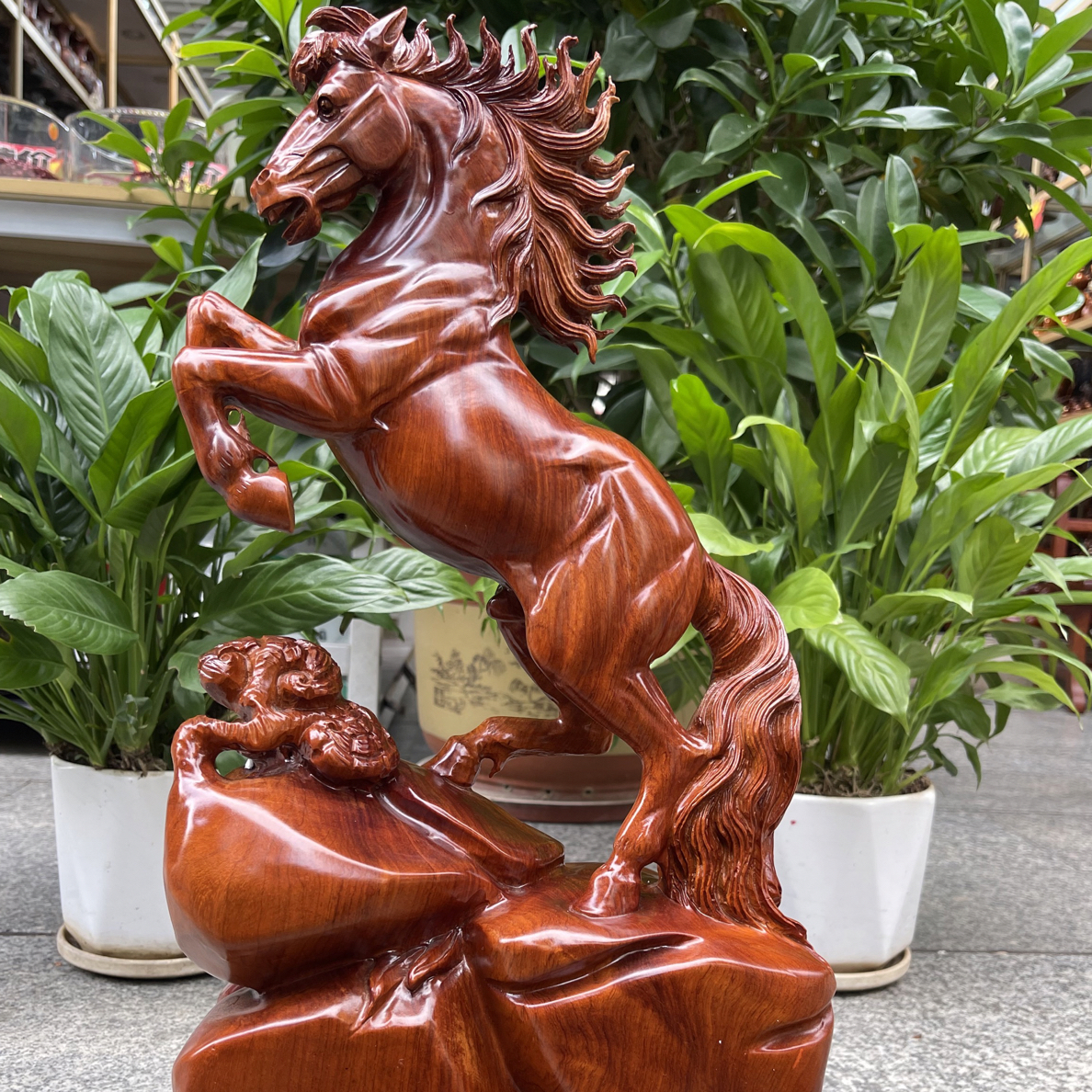 实木雕刻马到成功摆件家居客厅书房办公室桌面装饰开业礼品