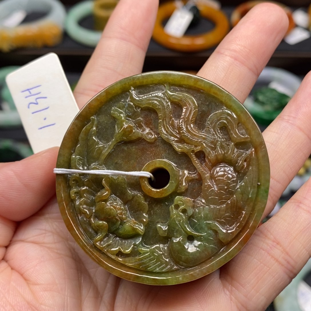 翡翠颈饰未镶嵌凤穿牡丹14号