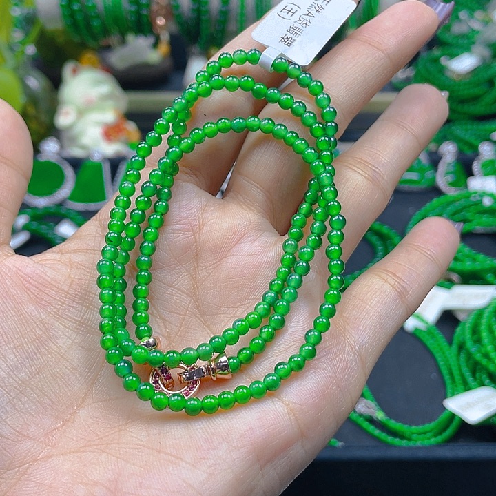 翡翠未镶嵌颈饰阳绿项链3.5