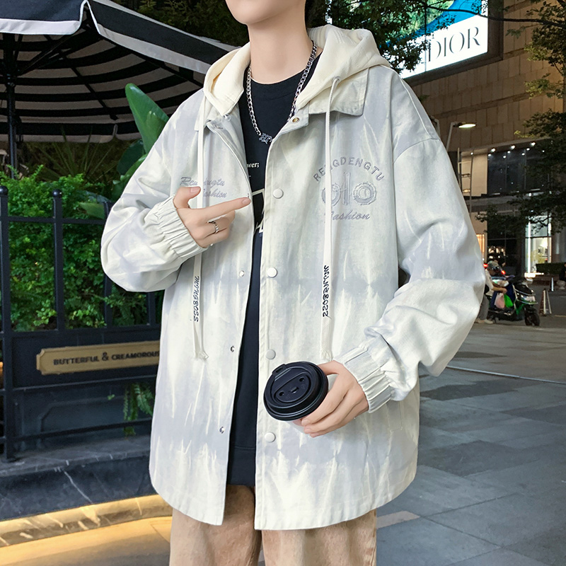 2025秋季新款潮流潮牌休闲宽松渐变连帽男生帅气外套工装ins夹克