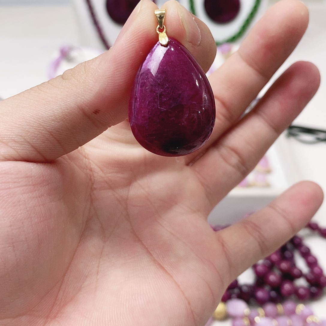 红宝石银S925镶嵌吊坠