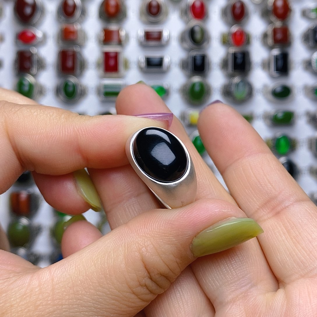 玛瑙/玉髓戒指银S925镶嵌