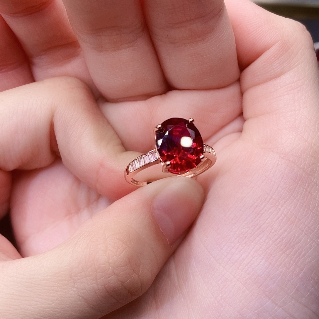 戒指银S925镶嵌红宝石