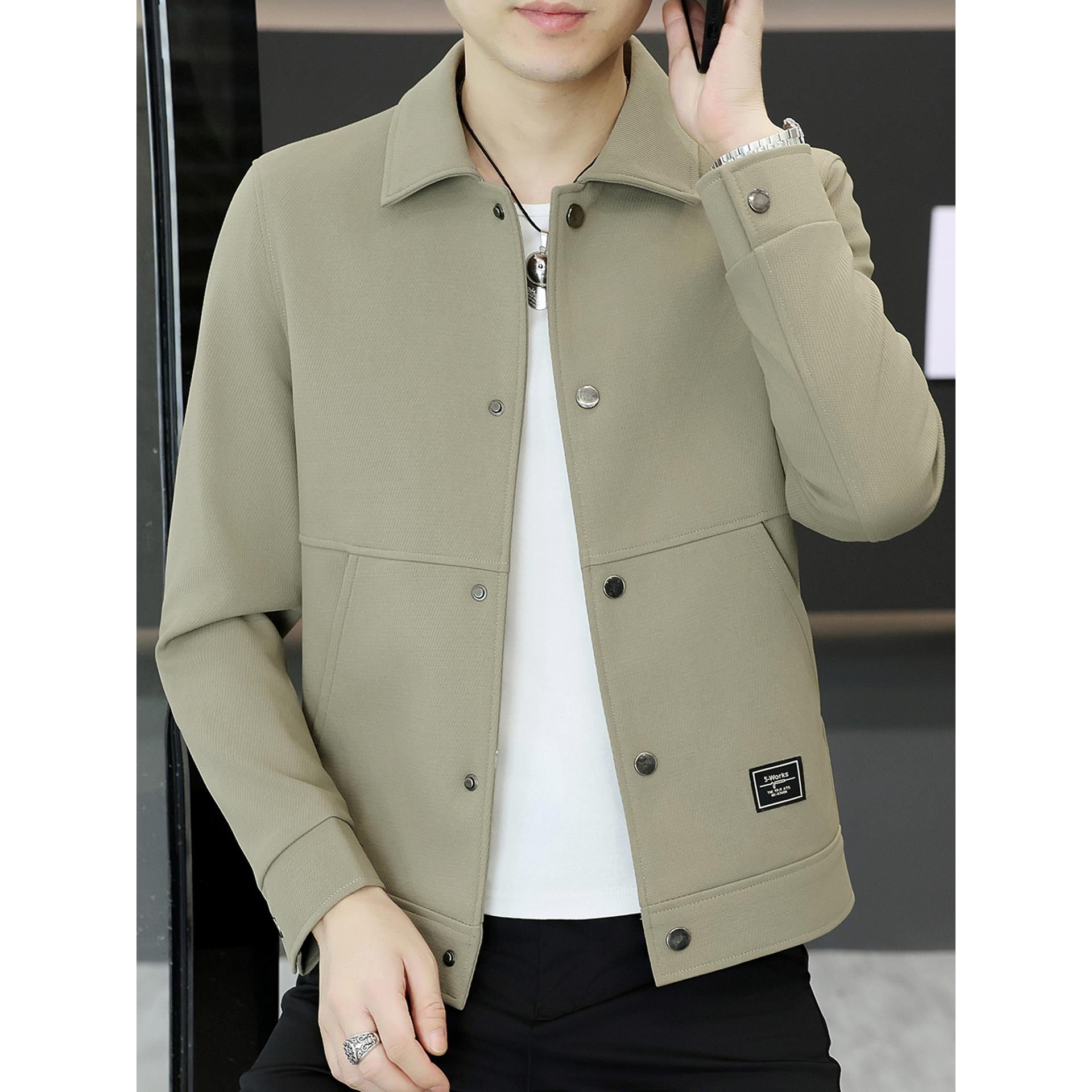 秋冬季翻领夹克男韩版潮流痞帅短款毛呢外套男装青年时尚休闲上衣