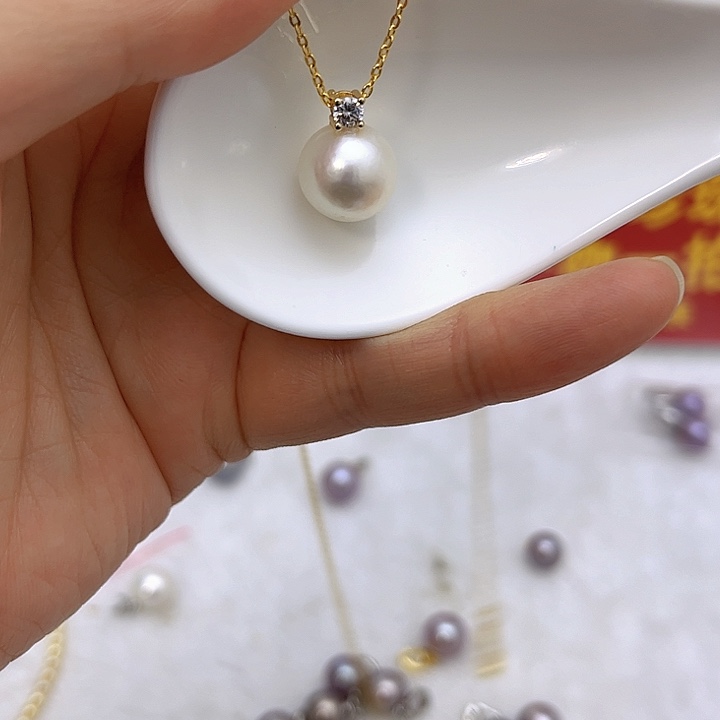 合金淡水珍珠白珠金色戴妃吊坠