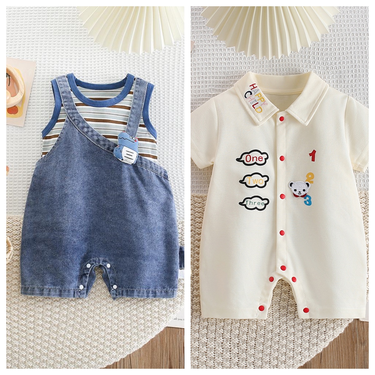 [到手2件]新款夏季婴幼薄款洋气男女宝宝可爱时尚连体衣哈衣爬服