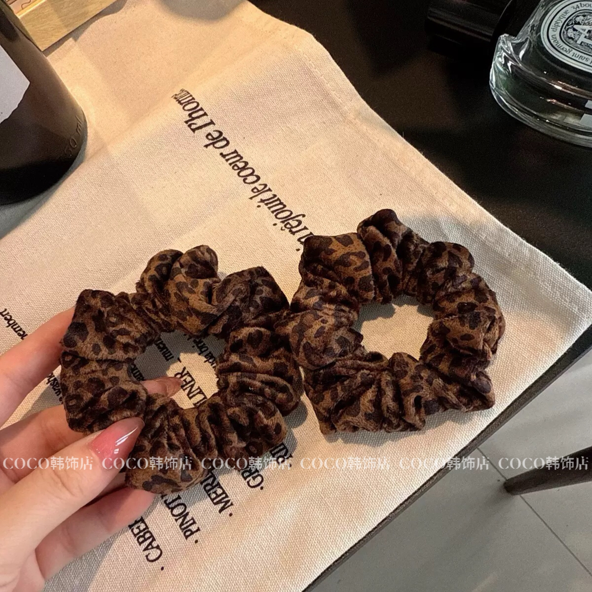 韩国发饰秋冬复古绒面豹纹小肠圈素圈百搭日常发绳大肠发圈皮筋
