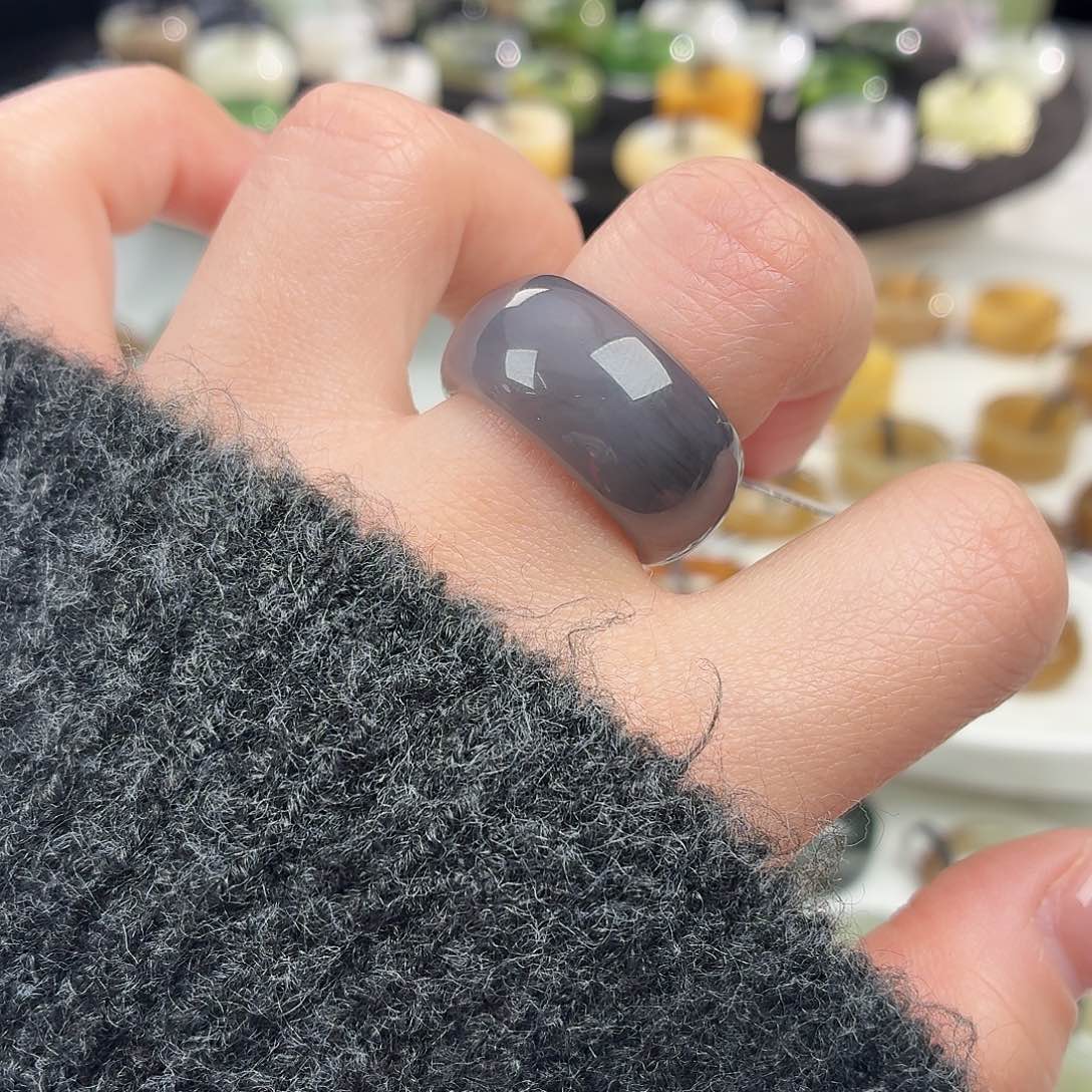 和田玉未镶嵌戒指S90浓烟紫轮胎18.1