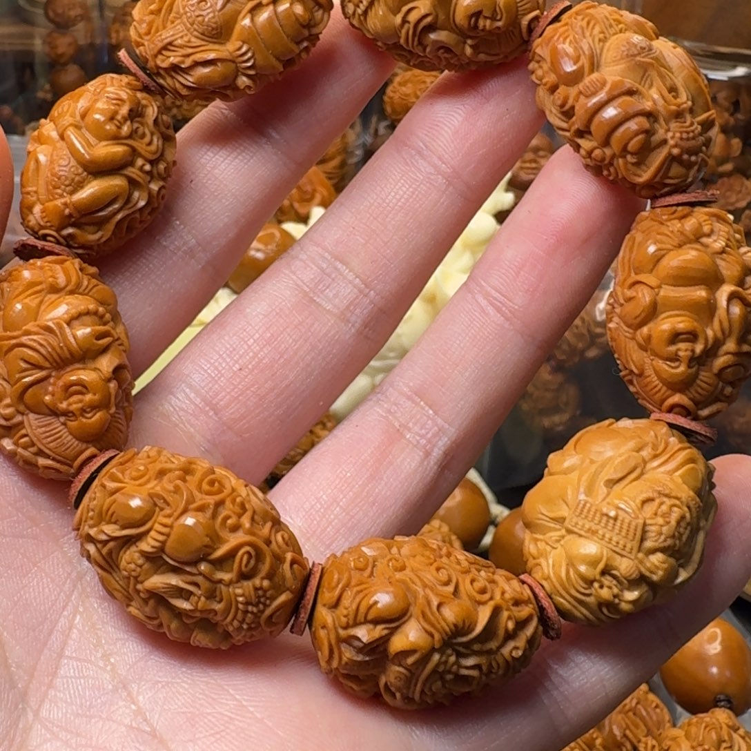 橄榄核手串/手链双面浮雕财神弥勒